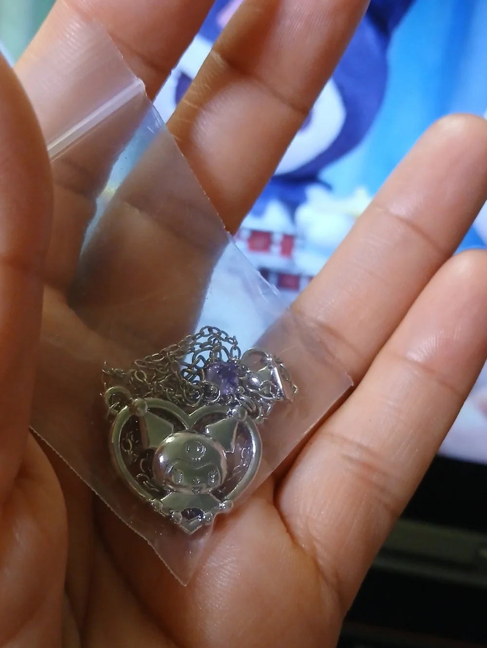 Silver-tone Purple Accent Kuromi Pendant Necklace